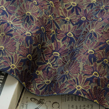 Tissu jacquard à motif marguerite vintage : Mélange de coton pour ameublement style campagne
