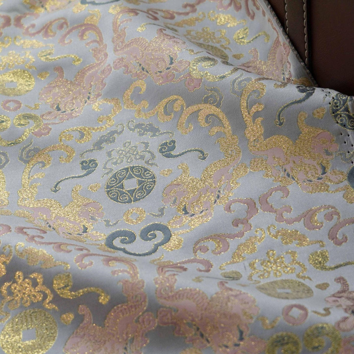 Gold Thread Brocade Fabric: Mongolian Tibetan Style, 59" Wide