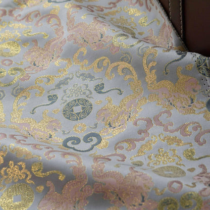 Gold Thread Brocade Fabric: Mongolian Tibetan Style, 59" Wide