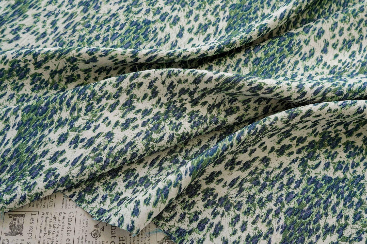 Blue Green Embossed Leopard Jacquard Fabric, Textured Animal Print Upholstery & Sewing Material,