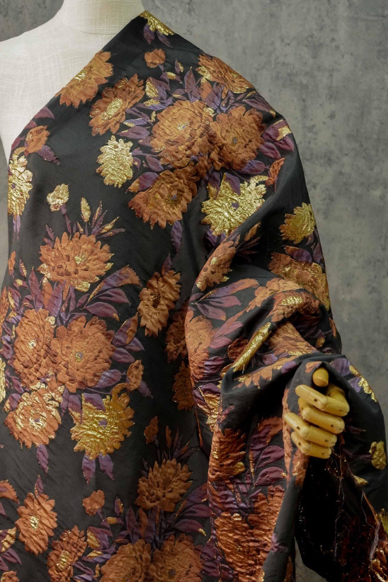 Gold Thread Floral Jacquard Fabric: 54" Wide, Upholstery & Costume