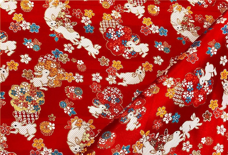 Sakura Rabbit Jacquard Brocade Fabric: 59" Wide Silk Rayon Blend