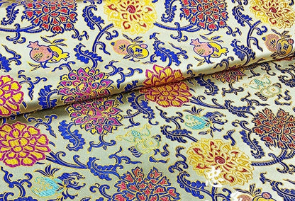 Lotus Silk Brocade Fabric: Colorful Cheongsam Qipao Material, 29.5"W