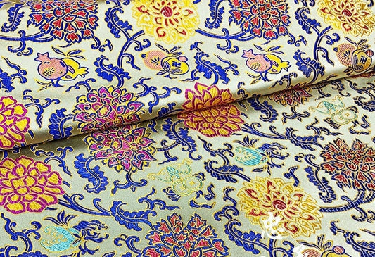 Lotus Silk Brocade Fabric: Colorful Cheongsam Qipao Material, 29.5"W