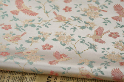 Crane Bird Jacquard Satin Fabric: 59"W Brocade Upholstery & Drapery