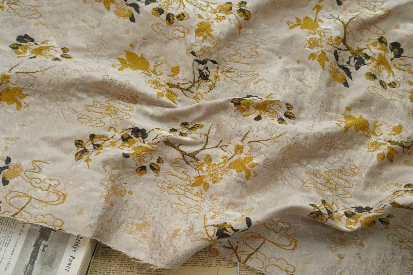 Cloud Jacquard Fabric: 3D Relief Polyester Nylon Blend, 55" Wide
