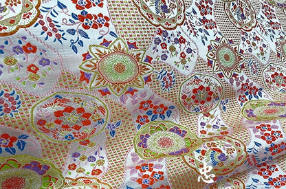 Japanese Floral Silk Brocade Fabric: Kimono, Costume, Decor