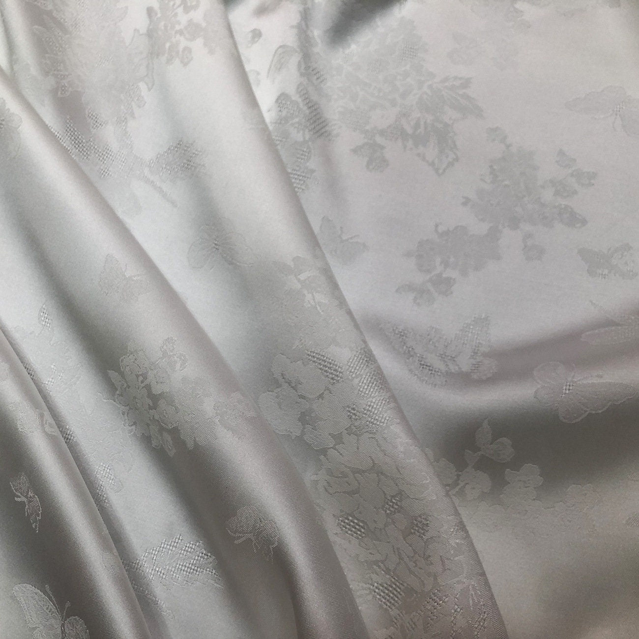 Dragon Phoenix Jacquard Fabric: Black & White Satin (By The Meter) - Poppylollipop
