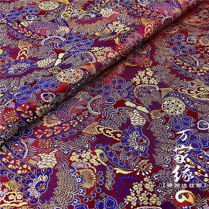 Plumeria Silk Brocade Fabric: Hand Woven Damask (29.5"W)
