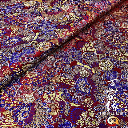Plumeria Silk Brocade Fabric: Hand Woven Damask (29.5"W)