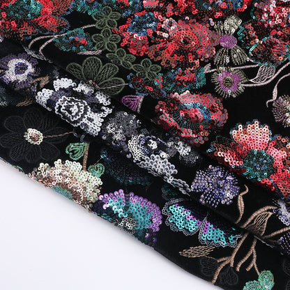 Embroidered Velvet Fabric: Bamboo Floral, 49��� Wide - Cheongsam, Upho