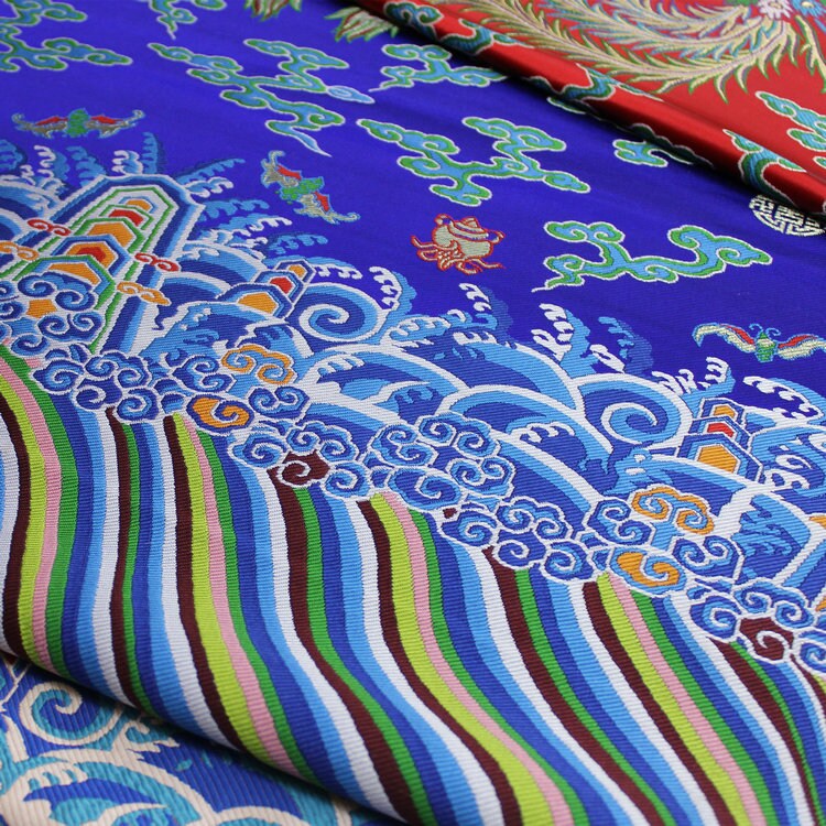 Embroidered Phoenix Brocade Fabric: Chinese Wedding Cheongsam Silk (27.5"W, 59"L/pattern)