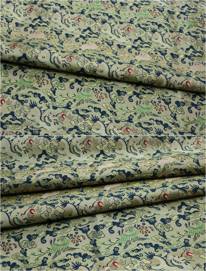 Flying Dragon Brocade Fabric: Chinese Emperor Robe Silk Blend (55"W)