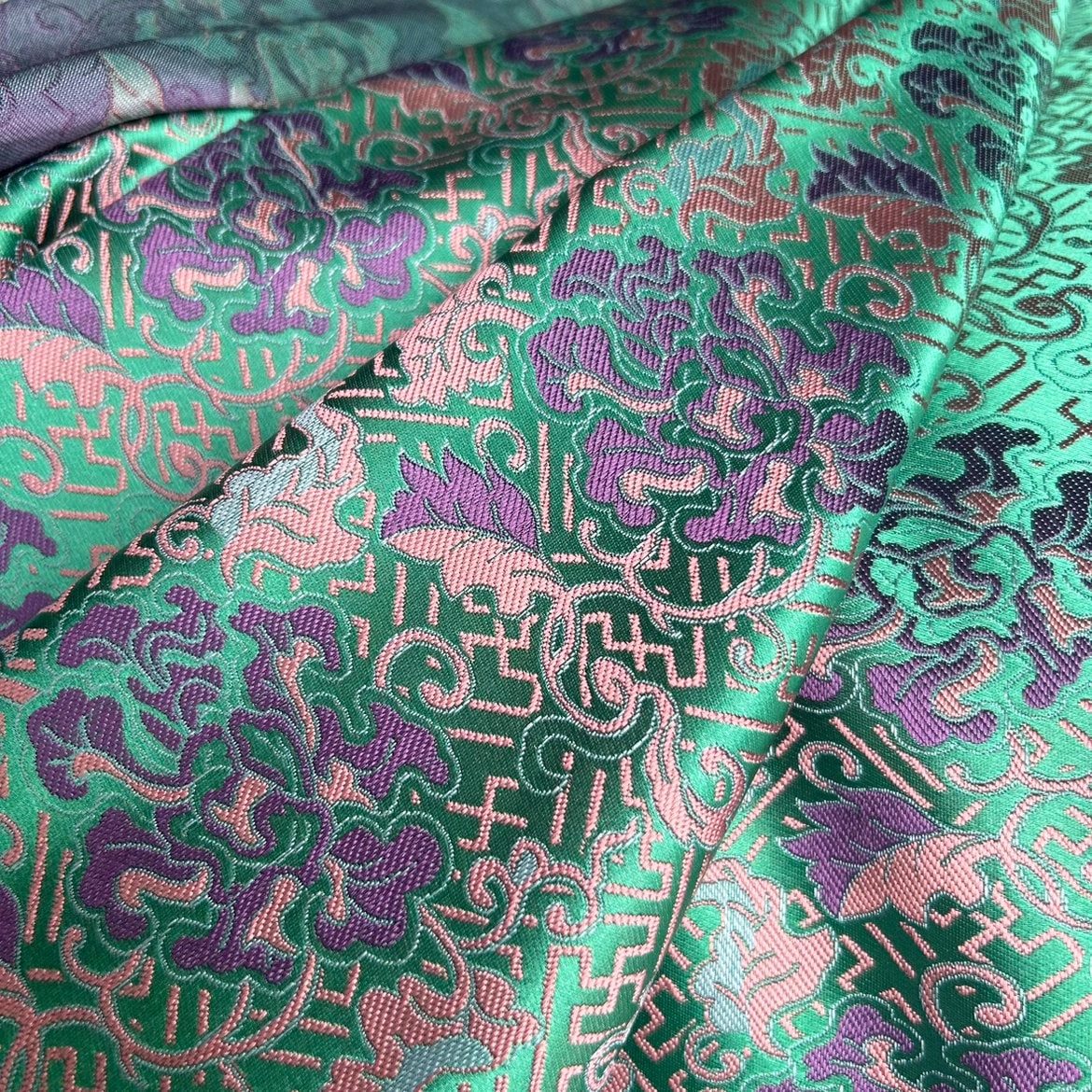 Floral Brocade Fabric: 59"W Chinese Wishful Sunflower Silk Rayon