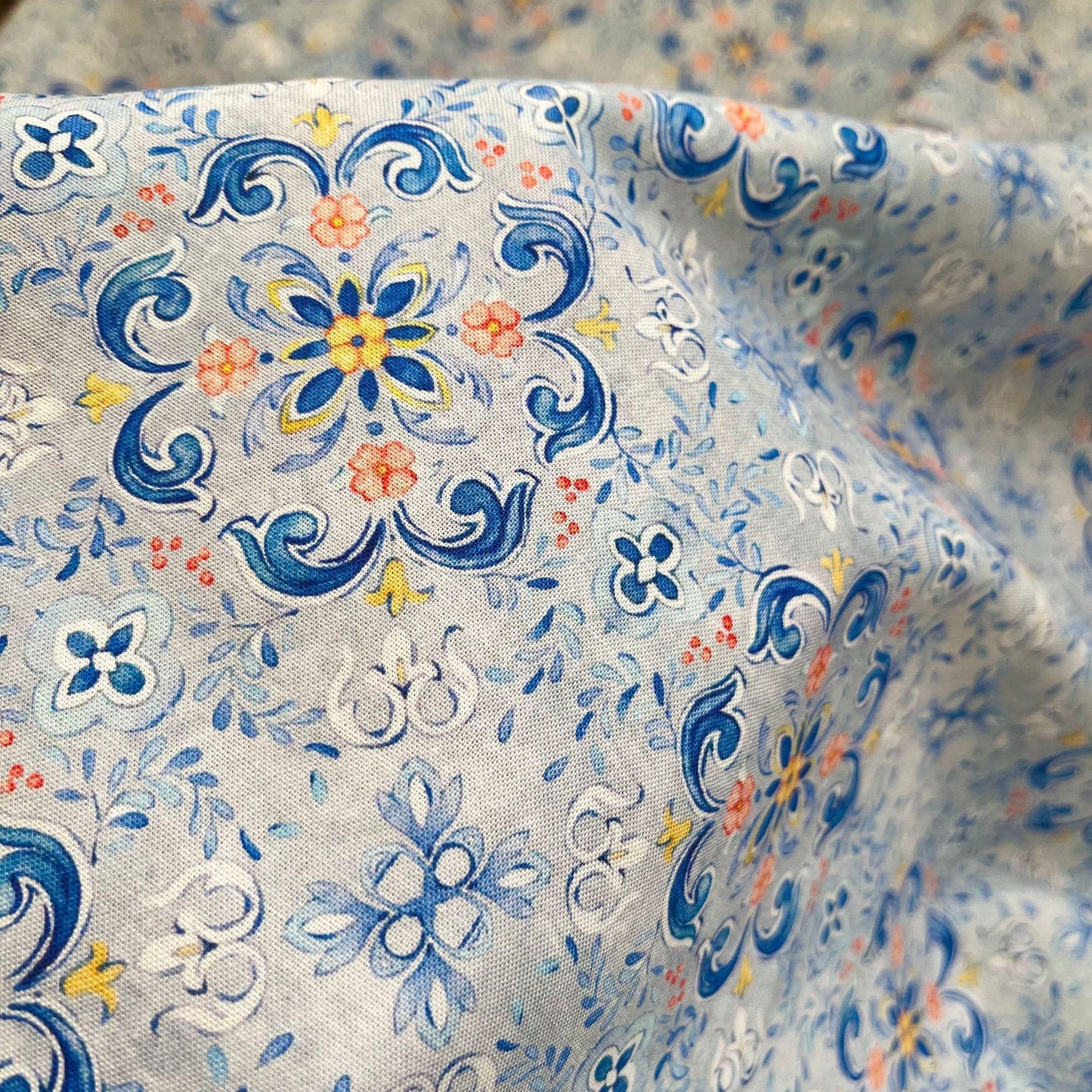 Floral Cotton Fabric: 1960s Style Print, 59" Wide