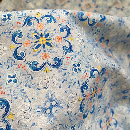 Floral Cotton Fabric: 1960s Style Print, 59" Wide