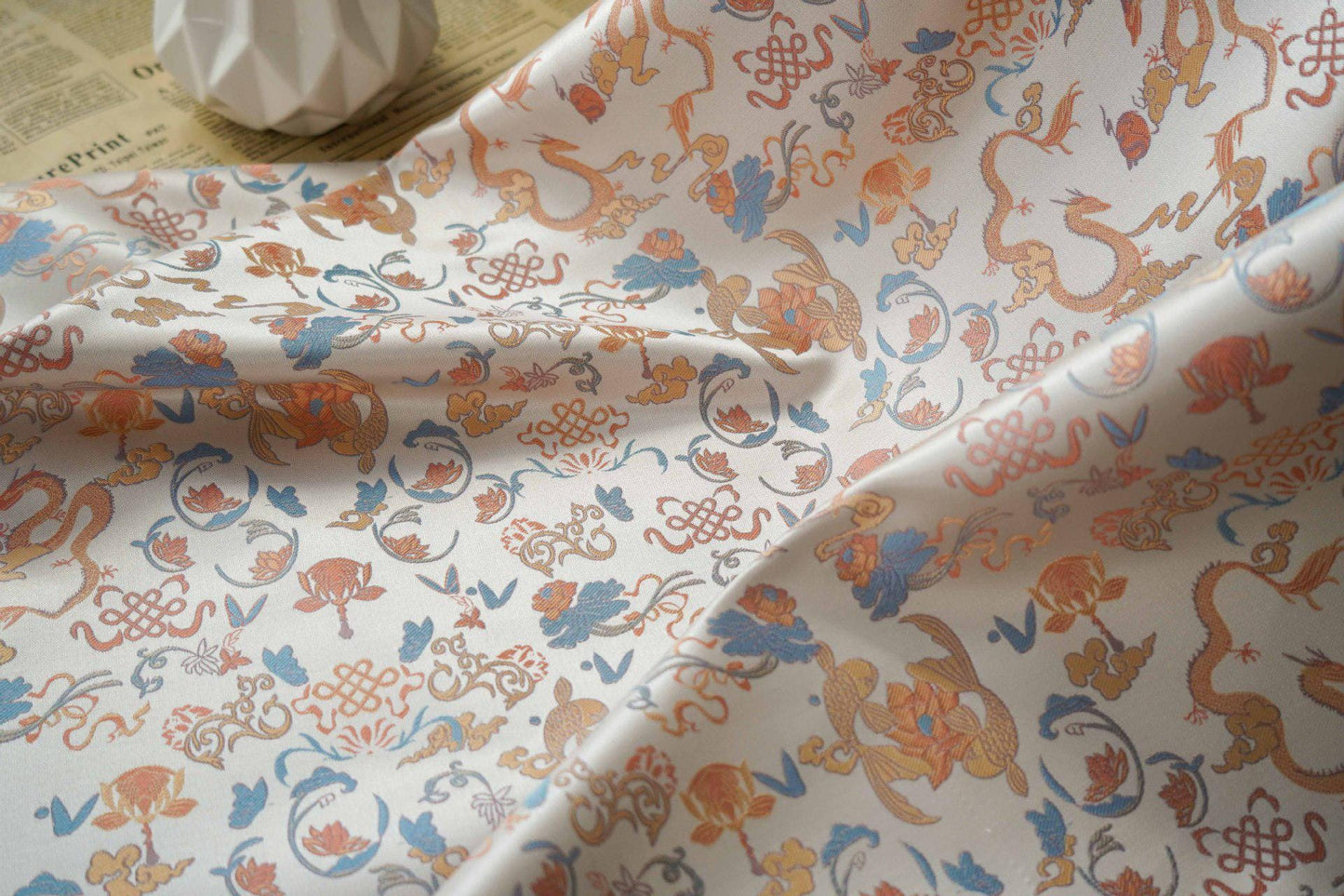 Dragon Flower Jacquard Fabric: Retro Woven Upholstery, 65" Wide