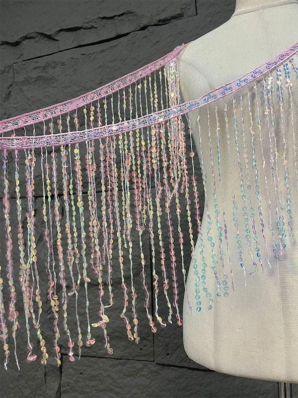 Sequined Tassel Fabric: 25cm Wide Designer Trim