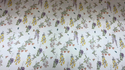 Floral Satin Fabric: Beige Soft Printed Polyester Spandex Blend, 59" Wide