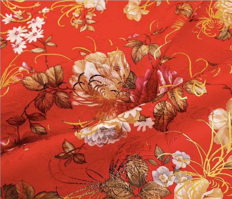 Chrysanthemum Silk Brocade Fabric: 59"W Floral Damask, Upholstery & Sewing