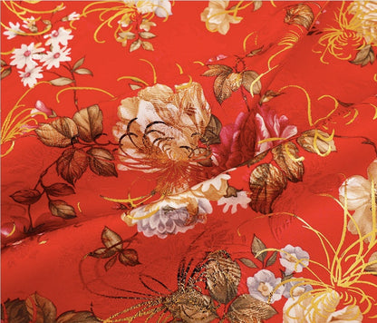 Chrysanthemum Silk Brocade Fabric: 59"W Floral Damask, Upholstery & Sewing