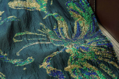 Dark Green Floral Jacquard Fabric with Gold Thread - 55" Wide - By The Yard