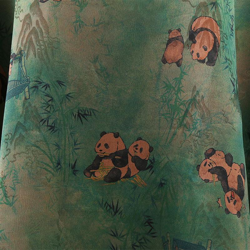 Panda Bamboo Print Tea Silk Satin Fabric - 59"W