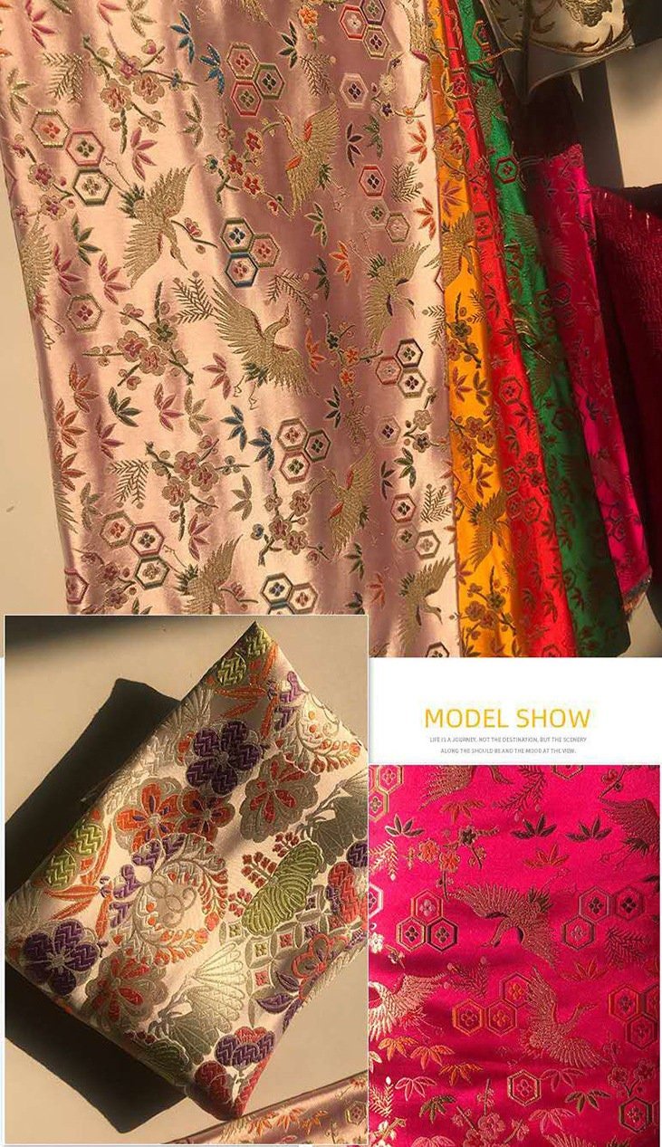 Crane Bird Jacquard Fabric: Chinese New Year Upholstery Fabric - Poppylollipop