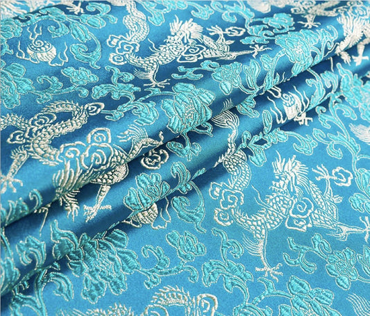 Tissu brocart Dragon Bleu : 150 cm de large, rayonne pour la couture et l'ameublement, vendu au mètre