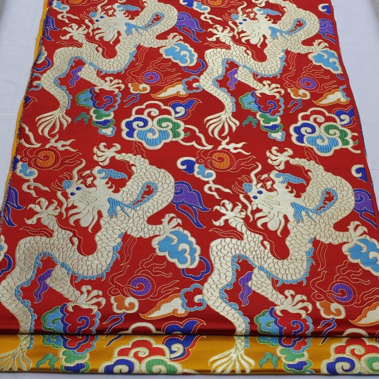 Chinese dragon robe, cheongsam, Tibetan robe, spinning Fabric, silk, satin, and brocade, 29"W