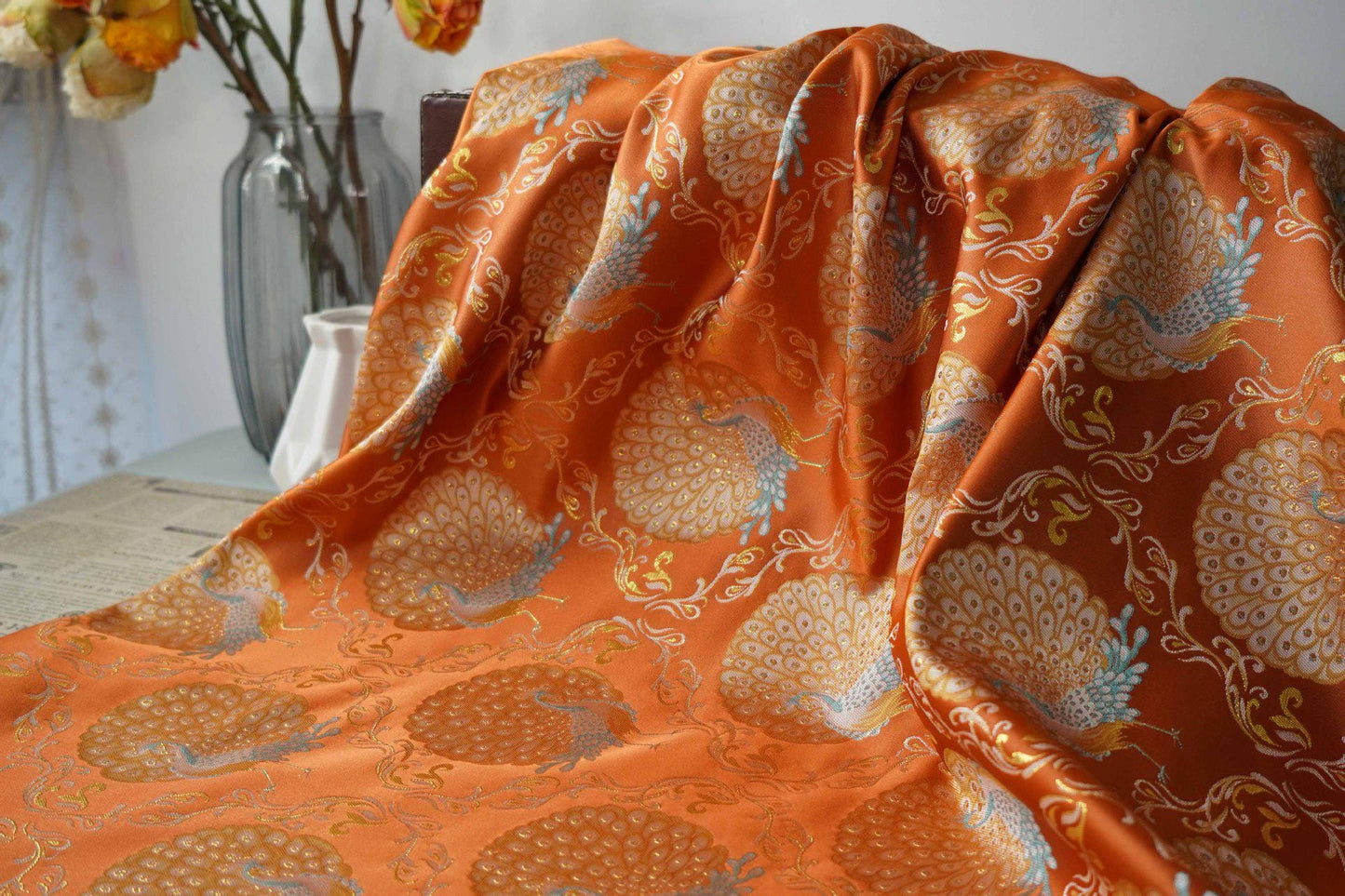 Peacock Brocade Fabric: 59���W Jacquard Damask, Costume