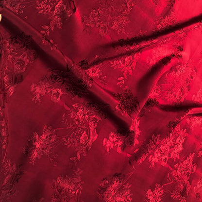 Tissu d'ameublement en rayonne jacquard satin damassé rose - Largeur 59 pouces