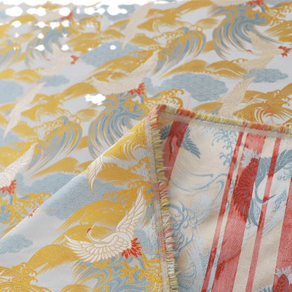 Tissu satin jacquard Crane : 150 cm de large, brocart rétro, couture et ameublement