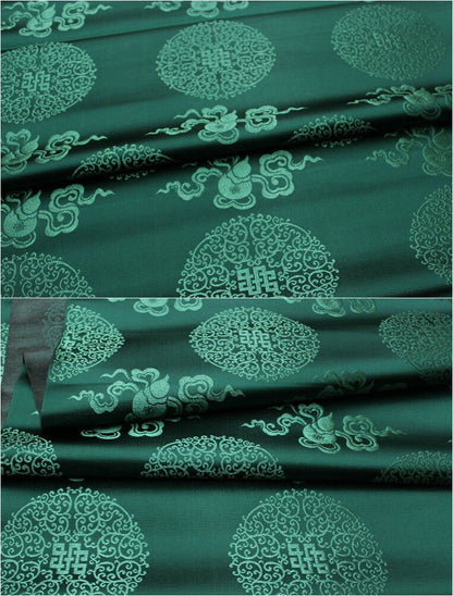 Jade Green Chinese Brocade Fabric: Silk Rayon Blend, 29" Wide