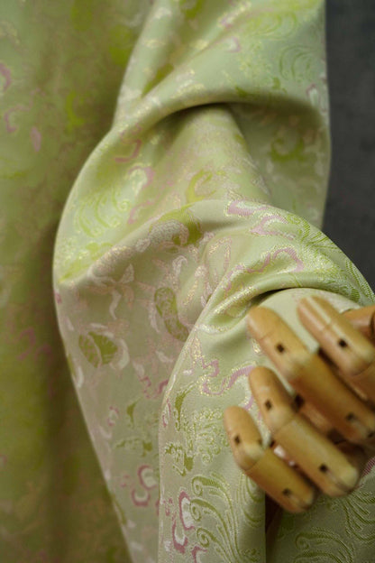 Bean Green Jacquard Fabric with Gold Thread: 55" Wide