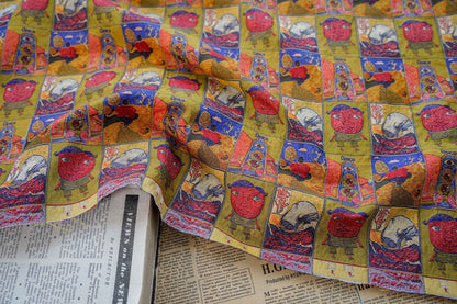Cartoon Graffiti Jacquard Fabric: Abstract Oil Painting Style, 63"W