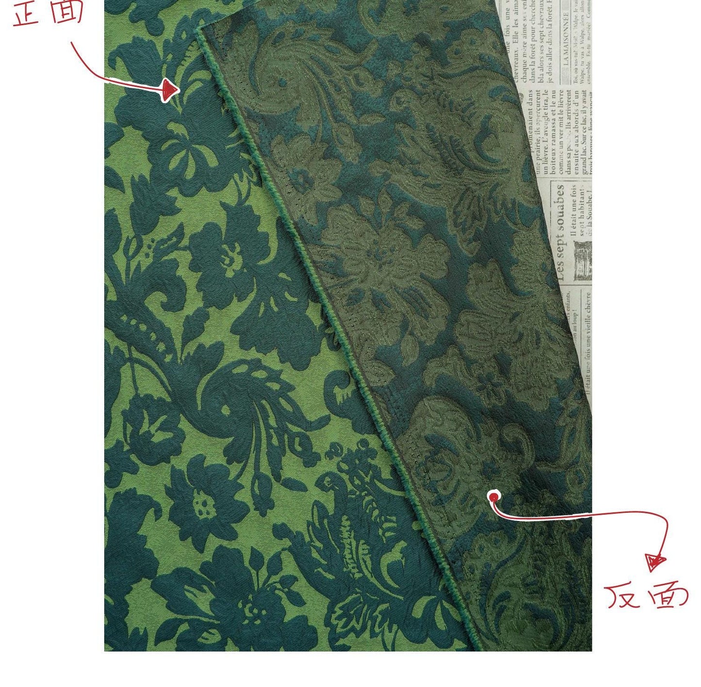 Embossed Floral Jacquard Fabric ��� Green Vintage Style Upholste" Wide