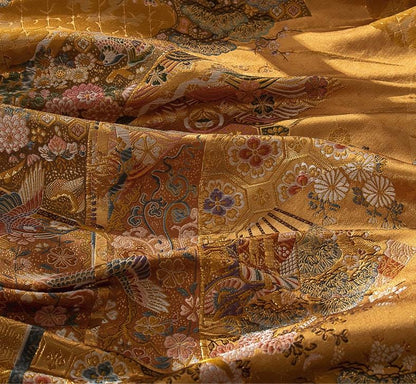 Gold Rose Brocade Fabric: 55" Zen Flower Upholstery, Costume, Decor