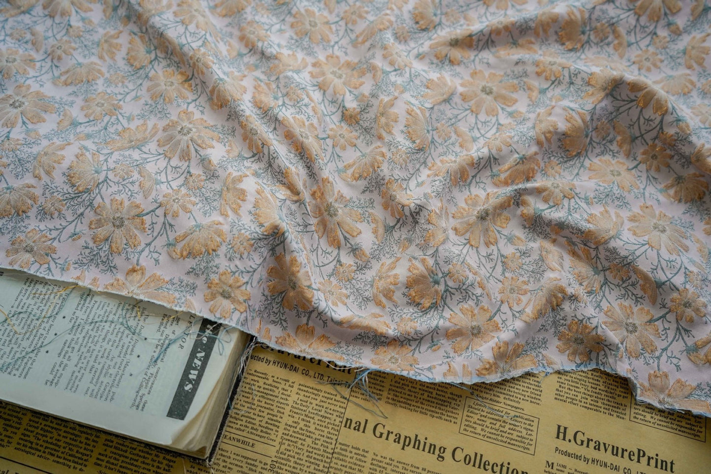 Floral Jacquard Woven Fabric: 3D Embossed Flower Pattern, 64"W