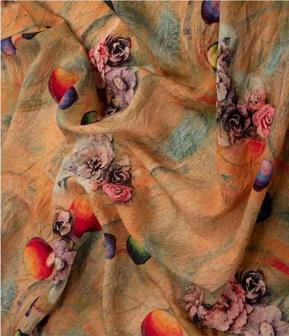 Floral Printed Linen Tencel Fabric: Lightweight Sewing Material, 57"W
