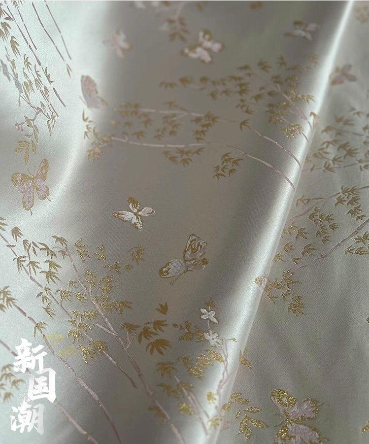 Butterfly Jacquard Brocade Fabric: Silver Plum Rayon, 55" Wide