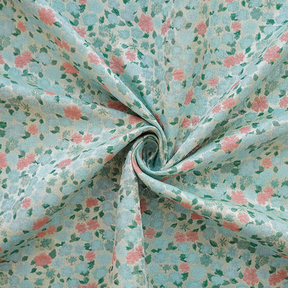 Blue & Pink Floral Jacquard Fabric - 63"W Chinese Style