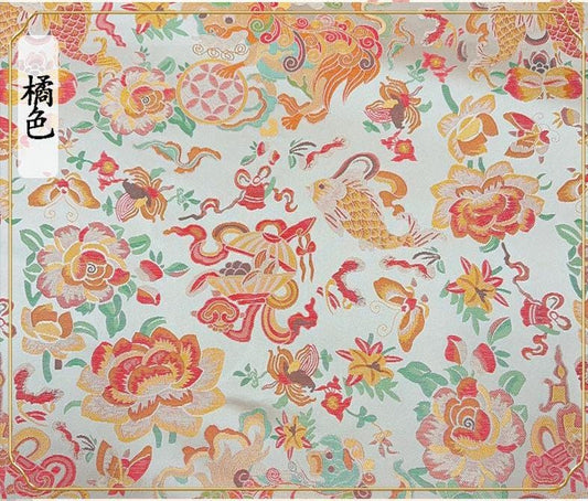 Tissu brocart bleu turquoise à poissons rouges : mélange de rayonne de 150 cm de large