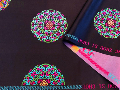 Fu Lu Shou Brocade Fabric: Multicolor Cheongsam Qipao Material