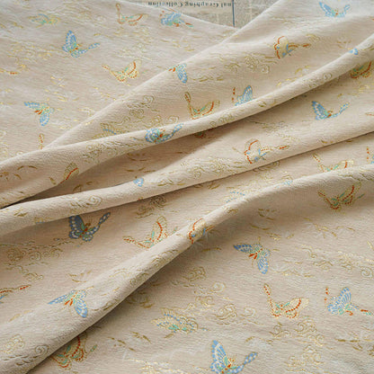 Beige Chenille Jacquard Fabric: Butterfly Foil Upholstery, Costume, Decor