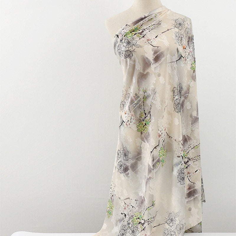 Floral Botanical Print Fabric: Red Cloud Yarn, 59" Wide