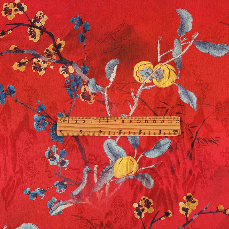 Floral Pearl Satin Fabric: Gambiered Canton Gauze, 58" Wide