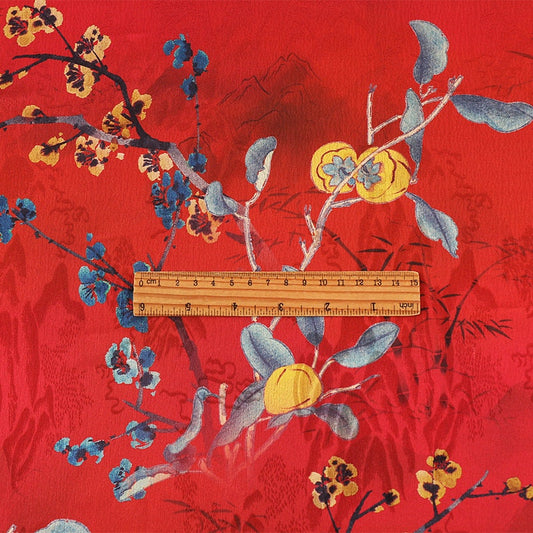 Tissu satiné à perles à motif floral : gaze cantonaise gambierée, 147 cm de large