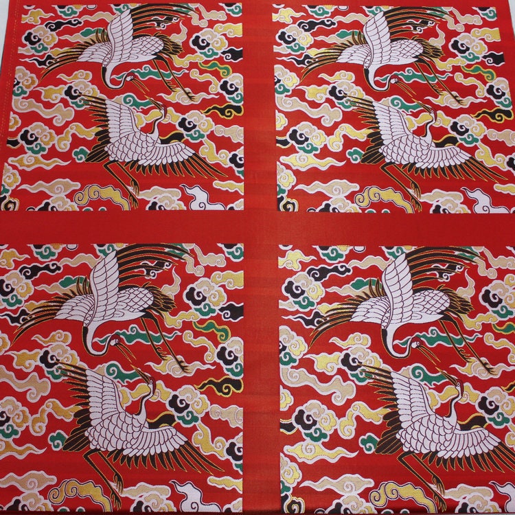 Crane Brocade Fabric: Colorful Asian Decor Fabric