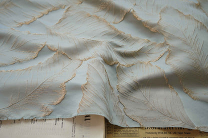 Gold Thread Leaf Jacquard Fabric: 3D Texture Upholstery, 57" Wide